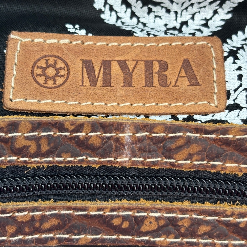 Myra Bag Saddle Belle Weekender Bag Women Large Brown Cowhide Canvas S-12115 - Picture 9 of 13